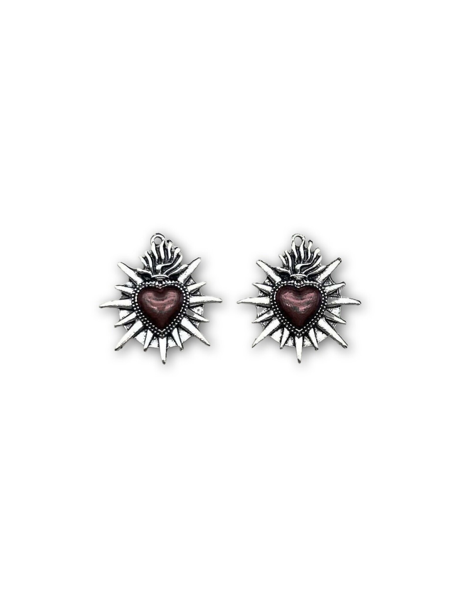 Sacred Heart  25mm Antique Silver Black  x2  NF