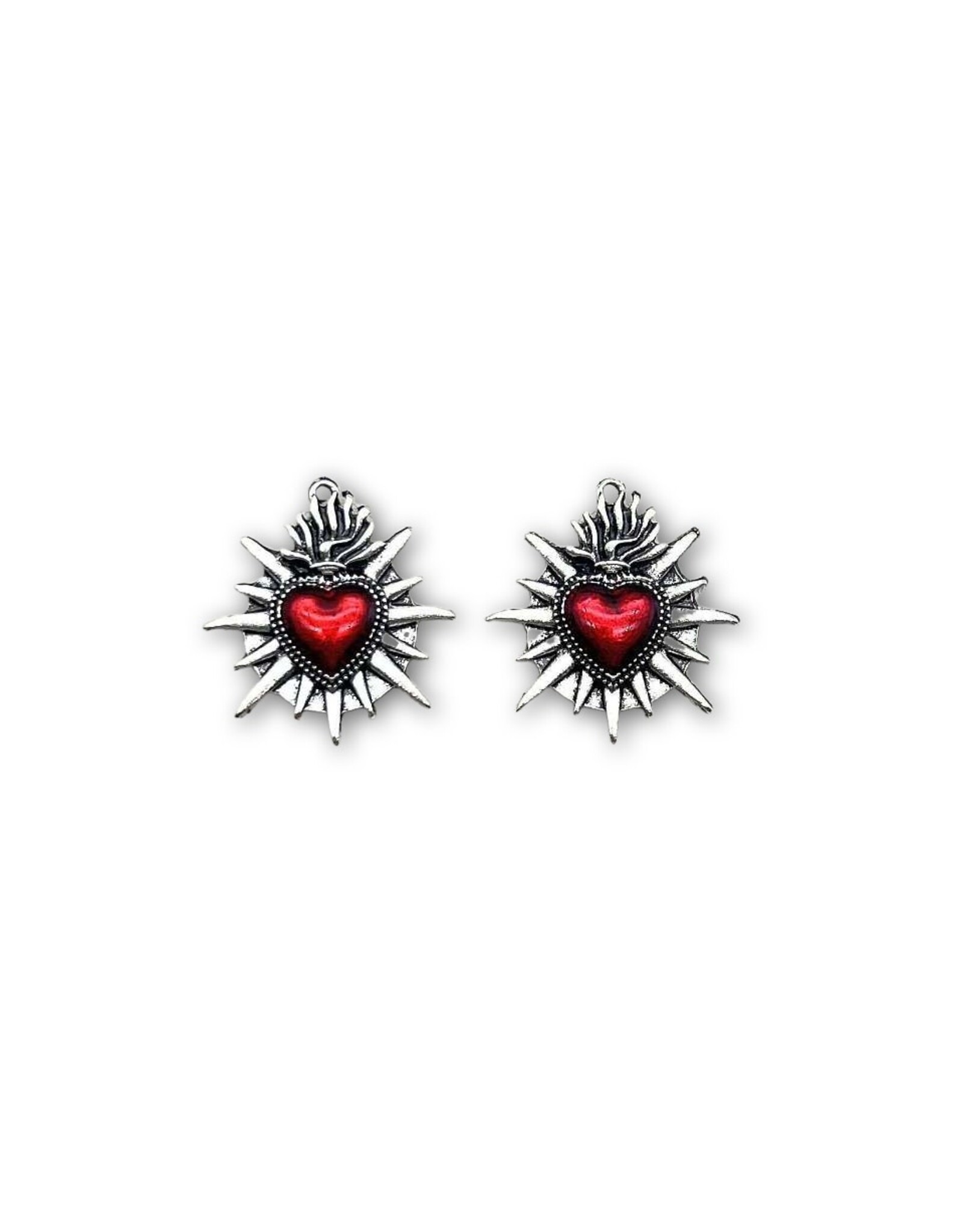 Sacred Heart  25mm Antique Silver Red  x2  NF
