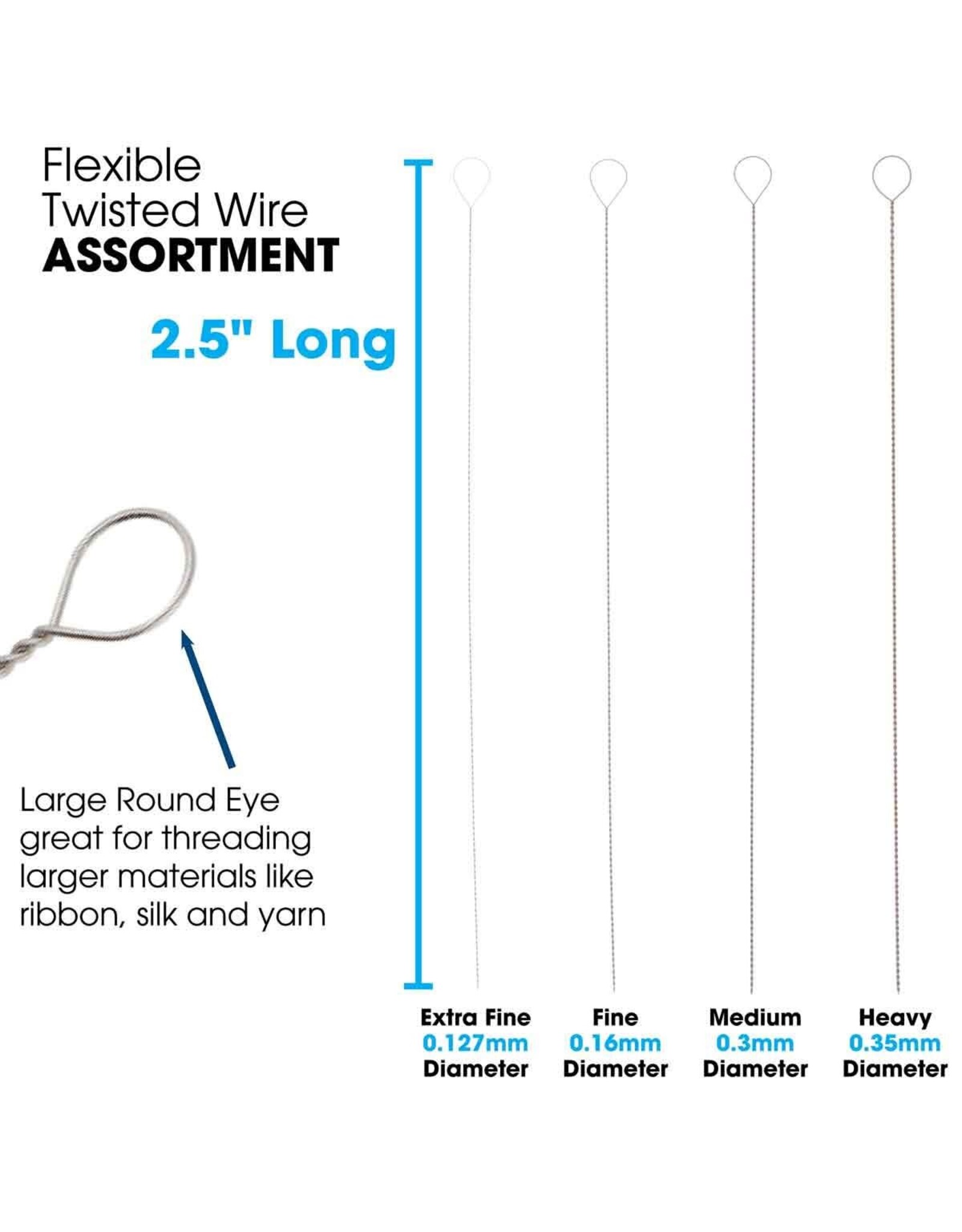 Twisted Beading Needle  Assorted Sizes x4
