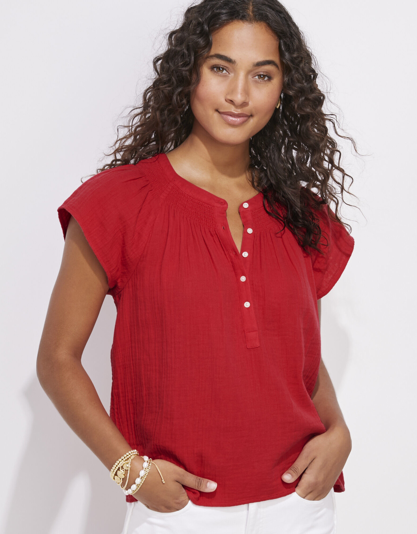 Vineyard Vines Gauze Flutter Sleeve Top