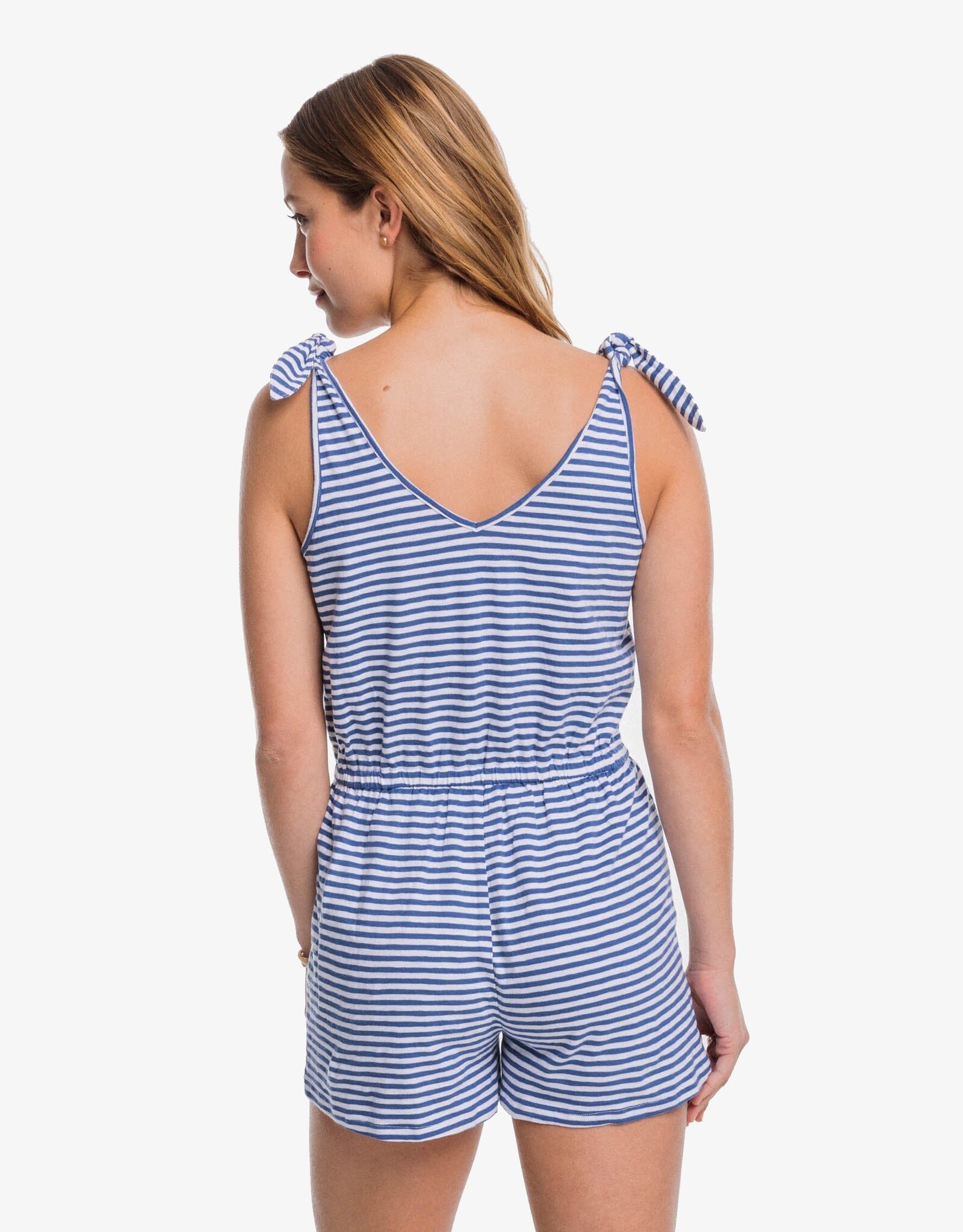 Southern Tide Tillie Stripe Tie Shoulder Romper