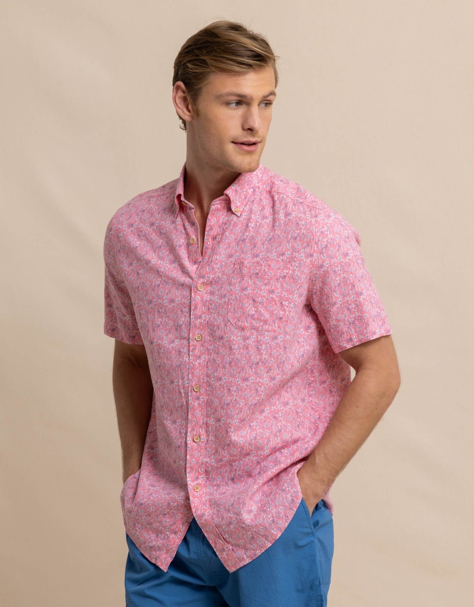 Southern Tide Linen Rayon Ditzy Floral Sportshirt