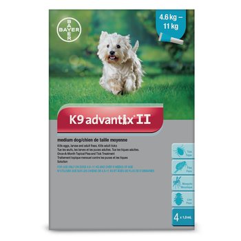 Bayer K9 Advantix II - Medium Dog Tick & Flea Solution 4.6-11kg 4x0.4mL (4 doses)