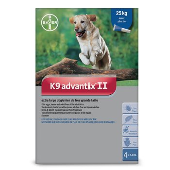 Bayer K9 Advantix II - X-Large Dog Tick & Flea Solution >25kg 4x0.4mL (4 doses)