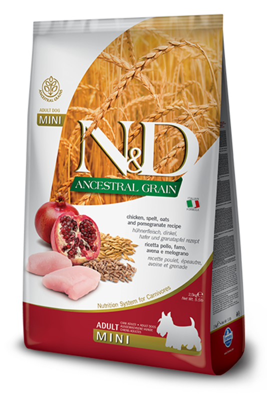 Farmina N&D Dog Dry - Ancestral Grain Chicken & Pomegranate Adult Mini 5.5lbs