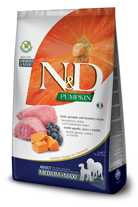 Farmina N&D Dog Dry - Pumpkin Lamb & Blueberry Adult Med/Max 26.4lbs
