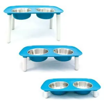 Messy Mutts Messy Mutts Elevated Double Feeder 3 Sizes (Blue)