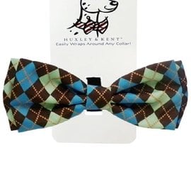 Huxley & Kent Huxley & Kent Large Bow Tie for Dogs - Argyle Teal & Brown