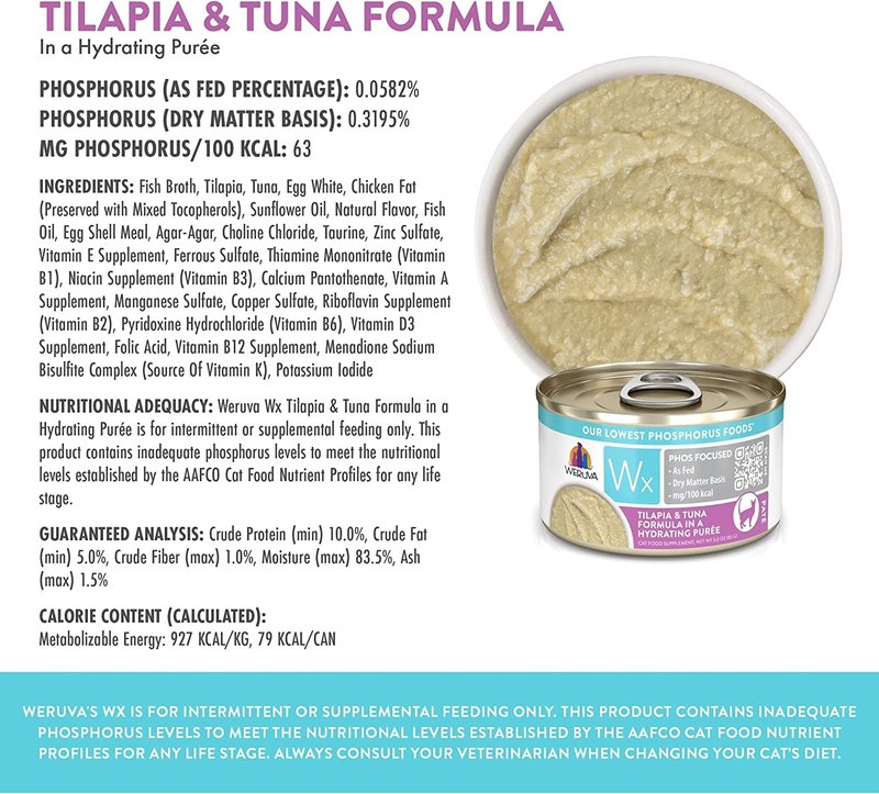 Weruva Weruva Cat Wet - Wx Phosphorus Focused Tilapia & Tuna in Puree 3oz