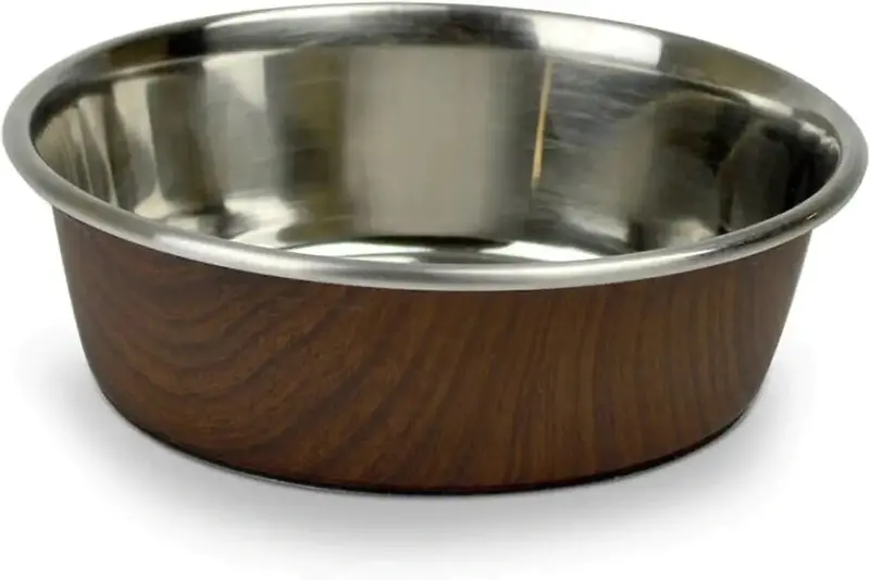 Our Pets OurPets® Durapet® - Premium Rubber-Bonded Stainless Steel Bowl Dark Wood Large (7 cups)