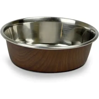 Our Pets OurPets® Durapet® - Premium Rubber-Bonded Stainless Steel Bowl Dark Wood Medium (4 cups)