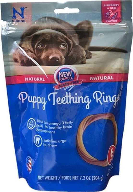 N-BONE Puppy Teething Ring - Blueberry & BBQ 7.2 oz