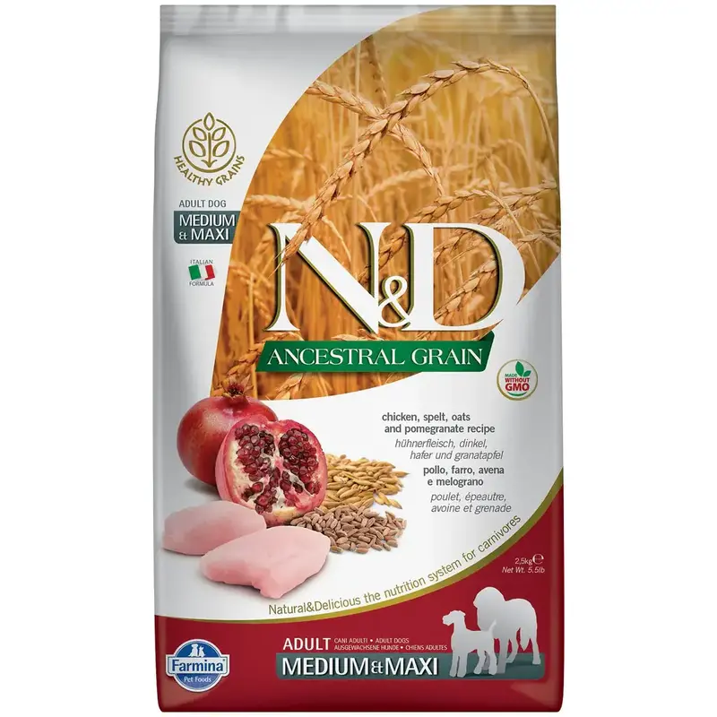 Farmina N&D Dog Dry - Ancestral Grain Chicken & Pomegranate Adult Med/Max 26.5lbs