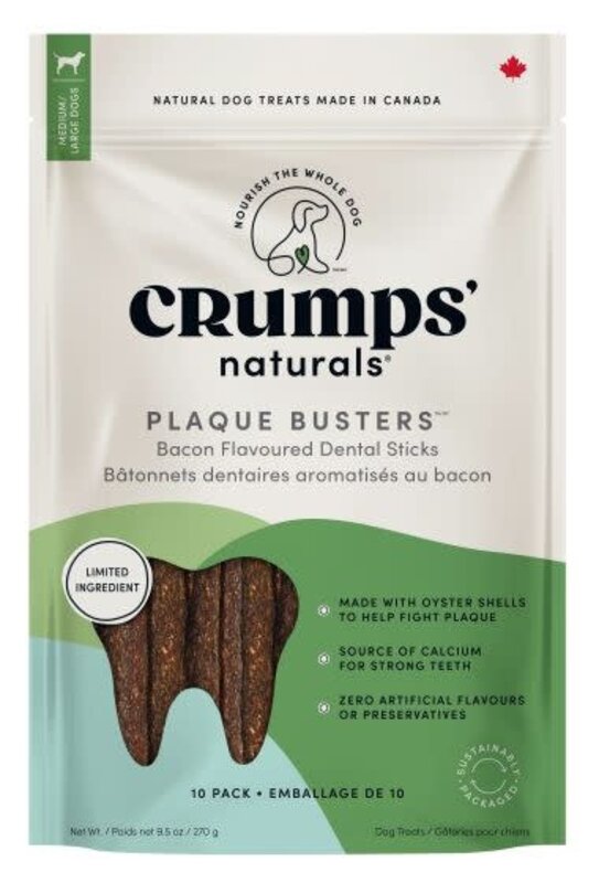 Crumps' Naturals Crumps' Naturals Dog Treat - Plaque Busters Dental Sticks Bacon 7" (10 pc)