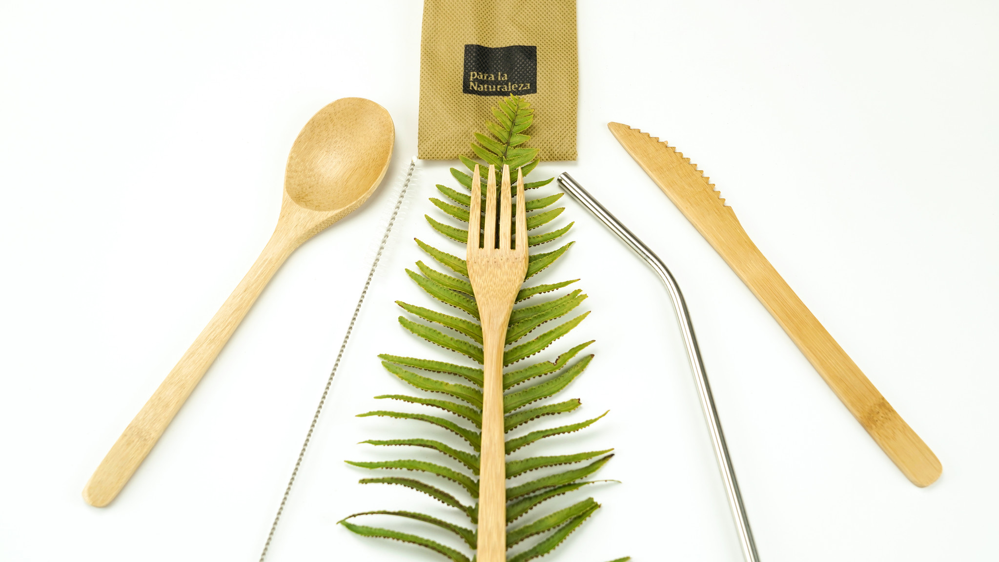 Bamboo utensil set with straw