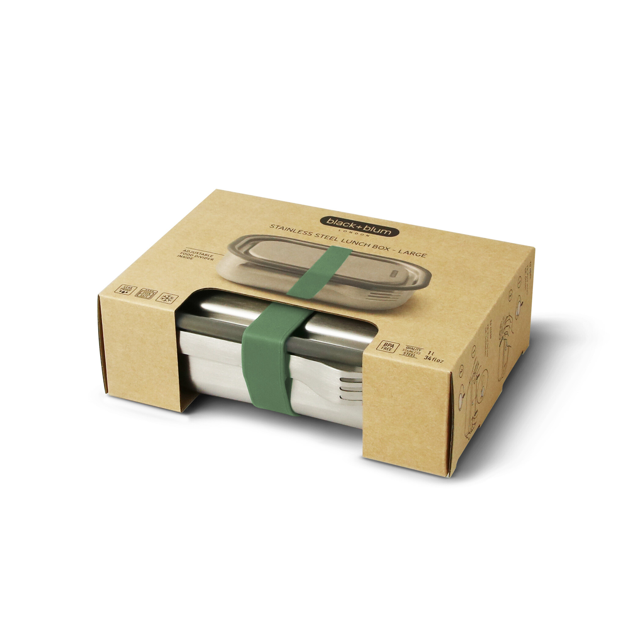 Black + Blum Fiambrera de Acero Inoxidable Grande 34oz./1L - Oliva