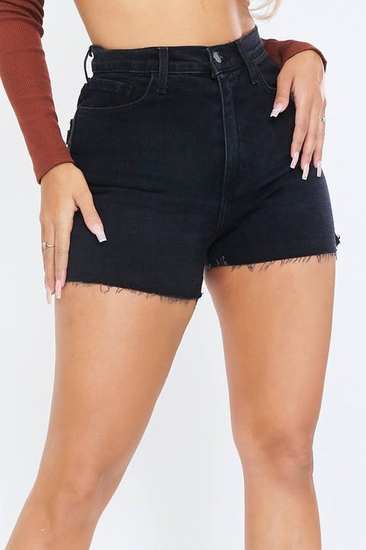 Black Raw Hem Denim Shorts - Ocean Ave