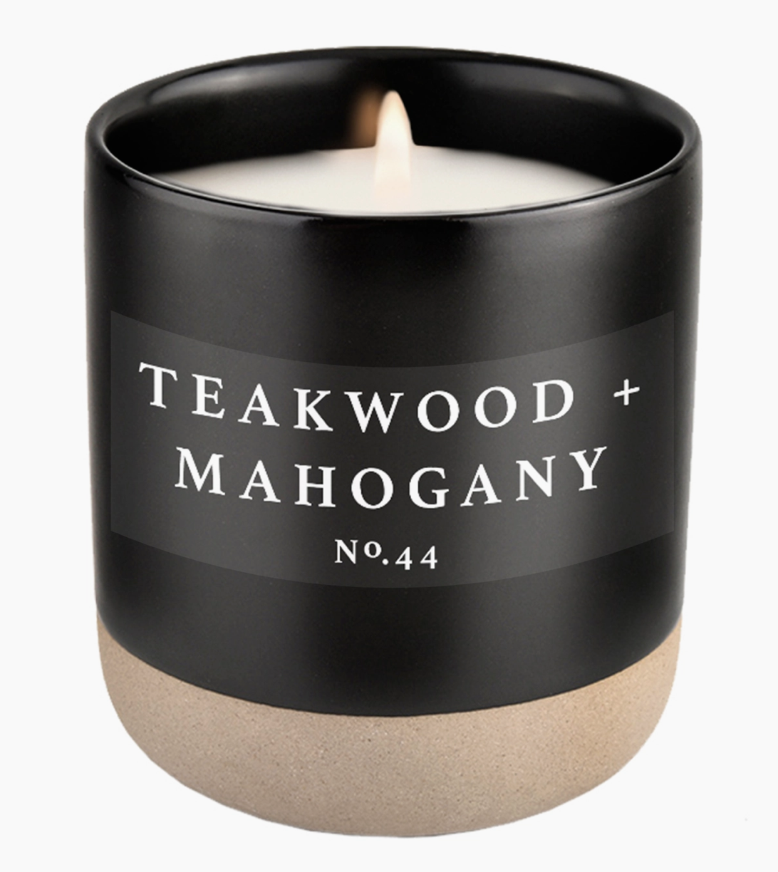 Teakwood Soy Candle - Black  Stone Jar - 12 oz