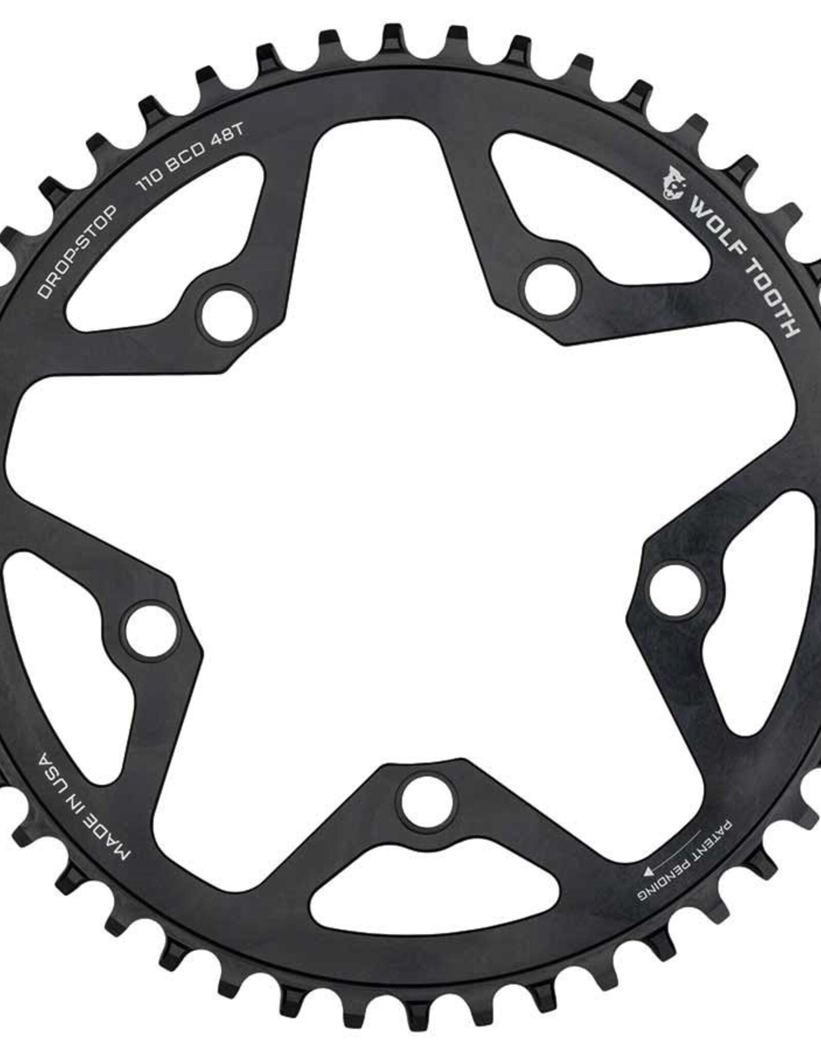 Wolf Tooth Components, BCD 110mm 5 Bolts, Chainring, Teeth: 46, Speed: 10-12, BCD: 110, Bolts: 5, 7075-T6 Aluminum, Black