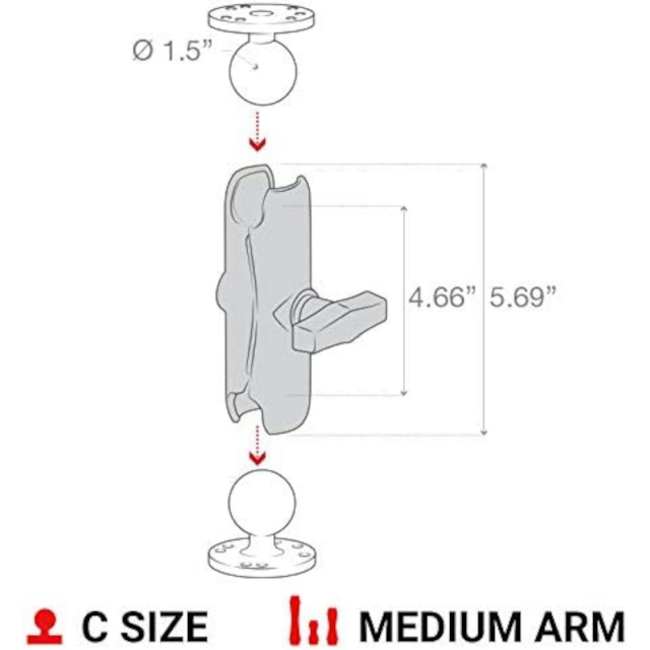 RAM DBL BALL SOCKET ARM 1.5" P