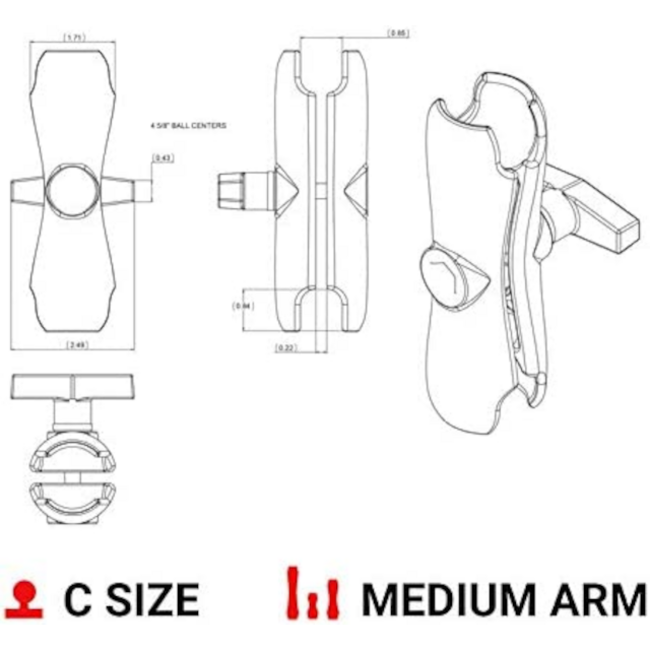 RAM DBL BALL SOCKET ARM 1.5" P
