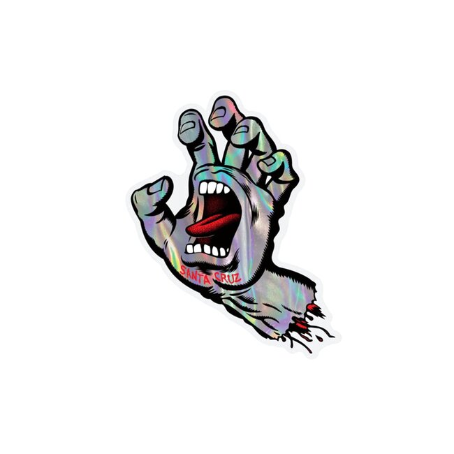 Screaming Metallic Hand Rainbow Holographic Sticker Multi 4 in x 6.25 in Santa Cruz