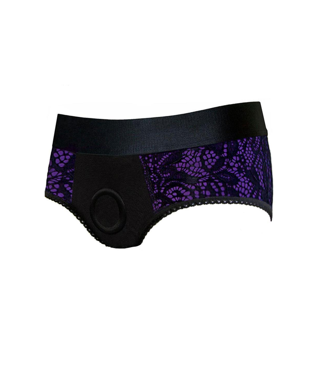 Black & Purple Ruched Back Panty Harness Strap-On