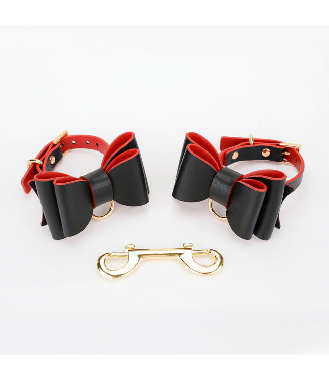 Vegan Leather Bow Cuffs Black & Red