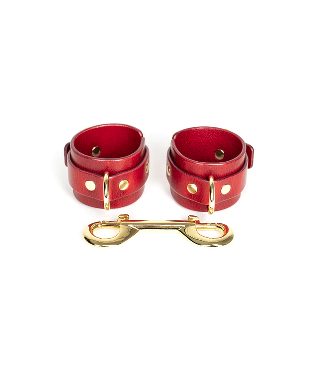 Ora Leather Handcuffs Red & Gold