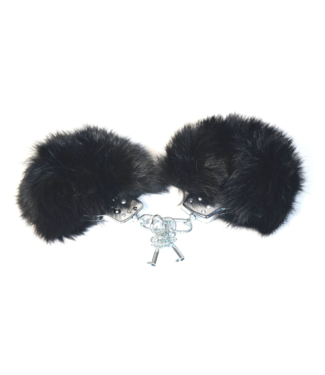 Black Fur & Metal Handcuffs