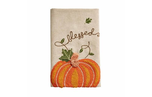 Towel Embroidered Pumpkin Blessed
