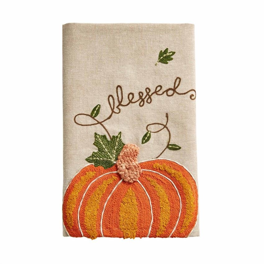 Towel Embroidered Pumpkin Blessed