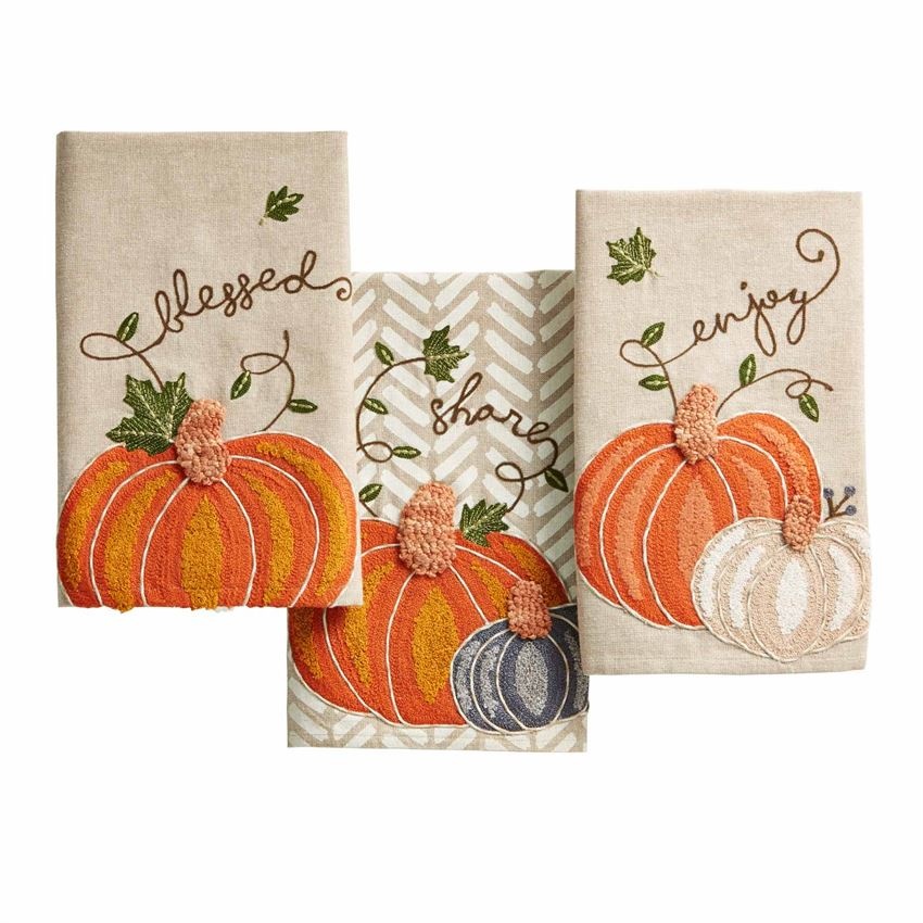 Towel Embroidered Pumpkin Blessed