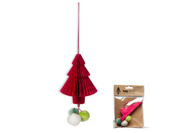 Ornament Paper Tree W/Pom Pom Fuschia