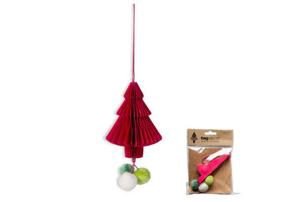 Ornament Paper Tree W/Pom Pom Fuschia