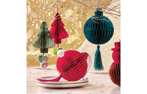 Ornament Paper Tree W/Pom Pom Fuschia