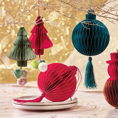 Ornament Paper Tree W/Pom Pom Fuschia