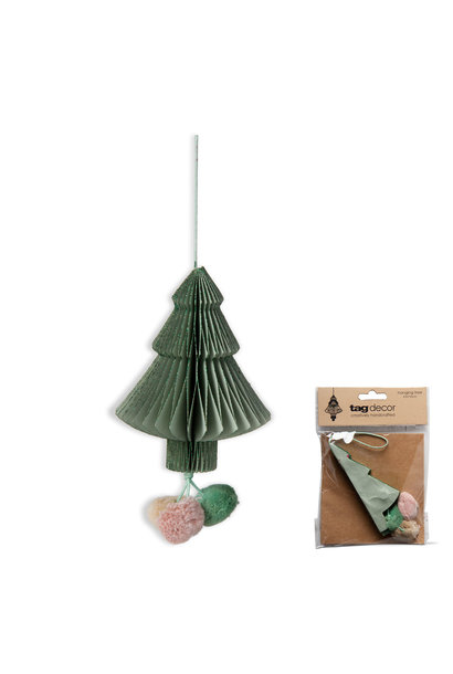 Ornament Paper Tree W/Pom Pom Green