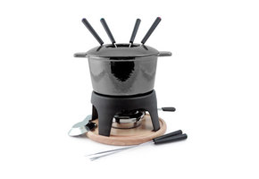 Sierra 11PC Cast Iron Fondue Set - Metallic Black
