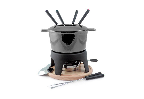 Sierra 11PC Cast Iron Fondue Set - Metallic Black