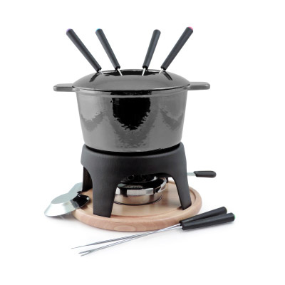 Sierra 11PC Cast Iron Fondue Set - Metallic Black