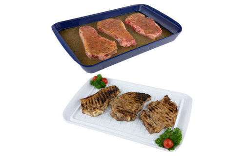 Marinade Tray With Lid 17" - Blue