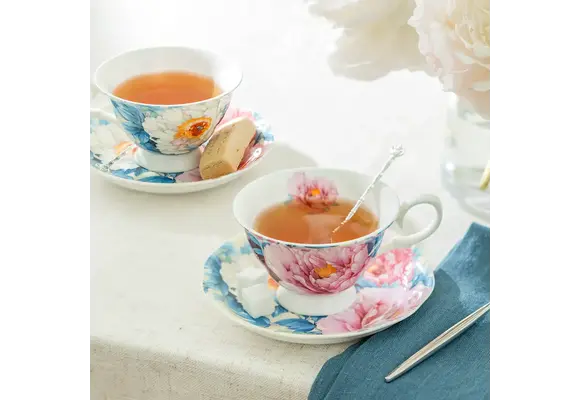 Empire Peony Blue 7oz Bone China Tea Cup and Saucer
