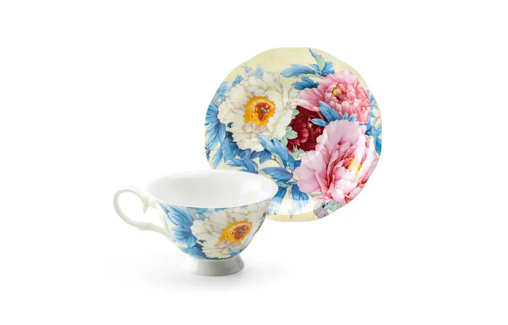 Empire Peony Blue 7oz Bone China Tea Cup and Saucer