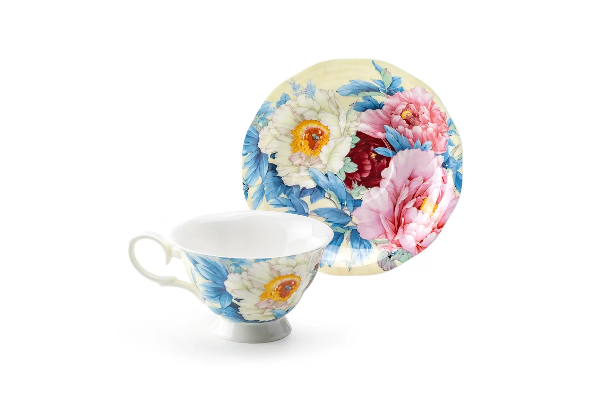 Empire Peony Blue 7oz Bone China Tea Cup and Saucer