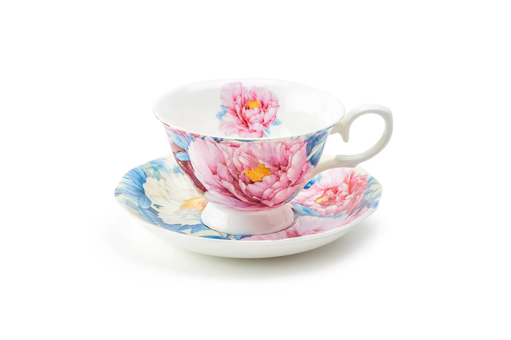 Empire Peony Blue 7oz Bone China Tea Cup and Saucer