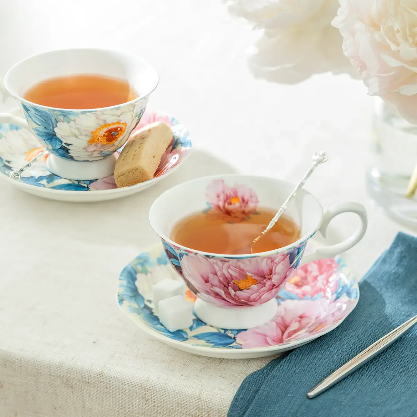 Empire Peony Blue 7oz Bone China Tea Cup and Saucer