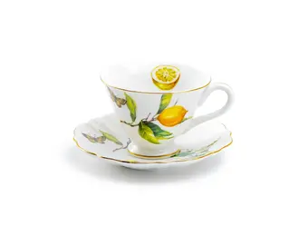Lemon Butterfly 6oz Fine Porcelain Tea Cup and Saucer