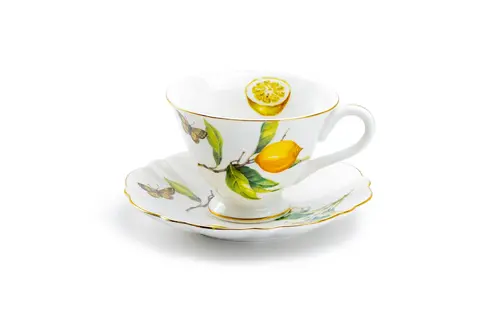 Lemon Butterfly 6oz Fine Porcelain Tea Cup and Saucer