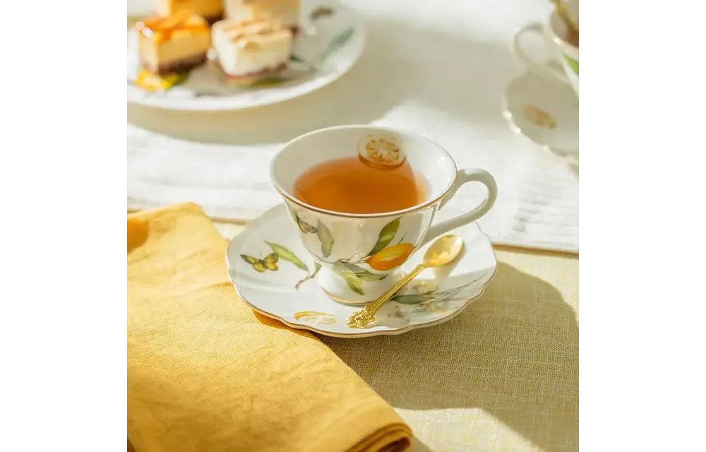 Lemon Butterfly 6oz Fine Porcelain Tea Cup and Saucer